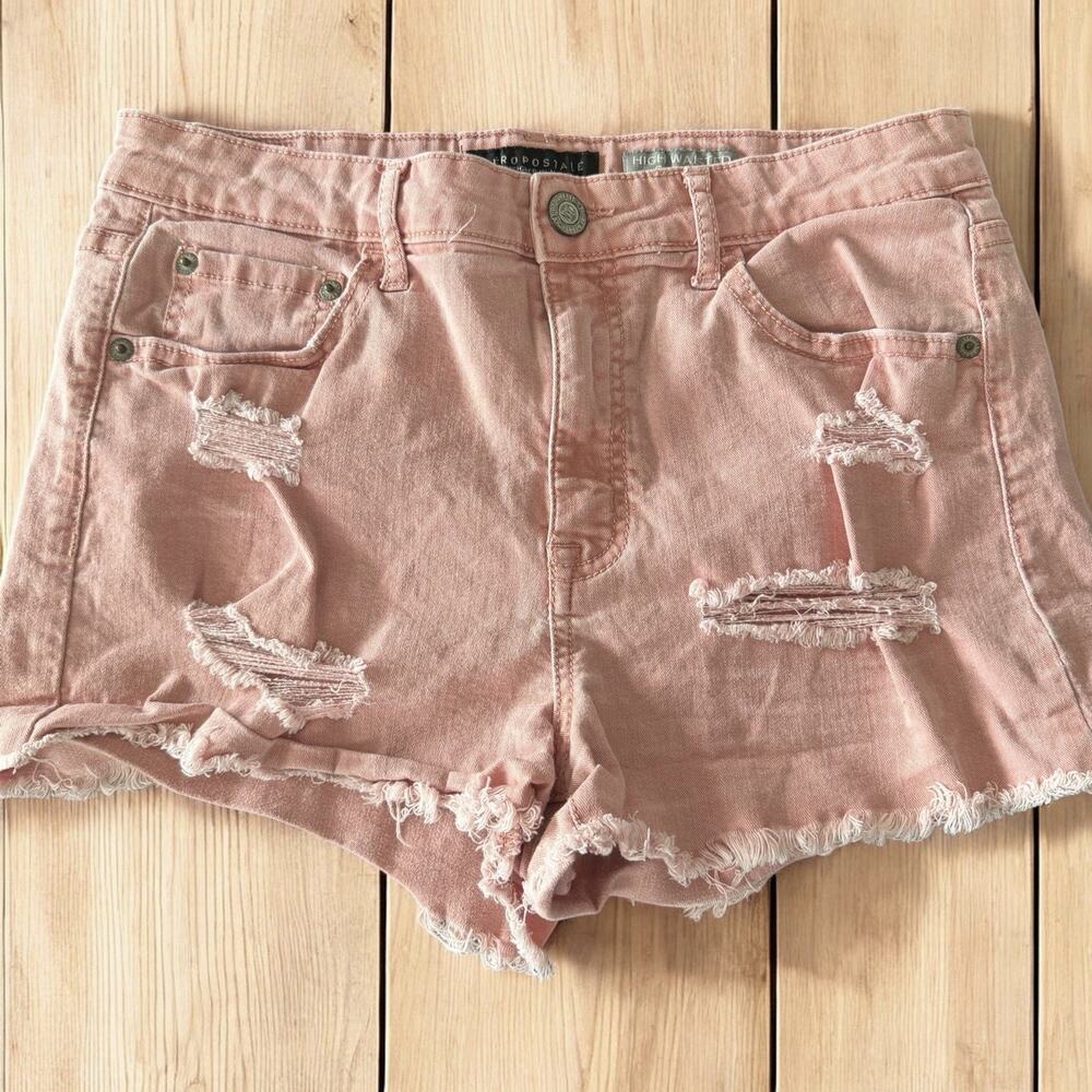Aéropostale High Waisted Shorty Pink Cut Off Denim Shorts Distressed Size 10